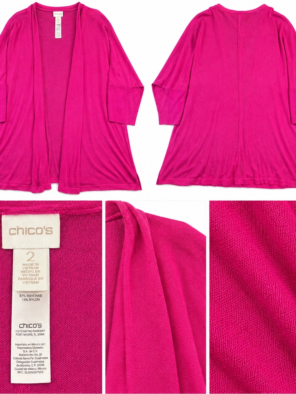 Chico's Bright Fuchsia Open-Front Women's Cardigan